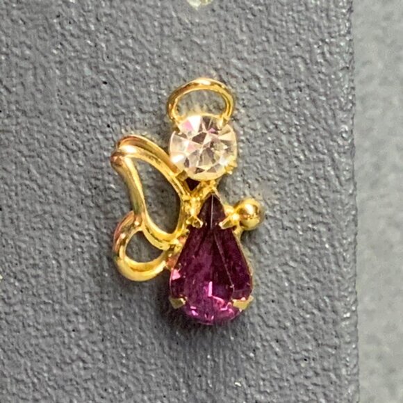 Guardian Angel Tack Pin Brooch 1 In Purple Clear Rhinestone Gold Butterfly Wing - Picture 1 of 5